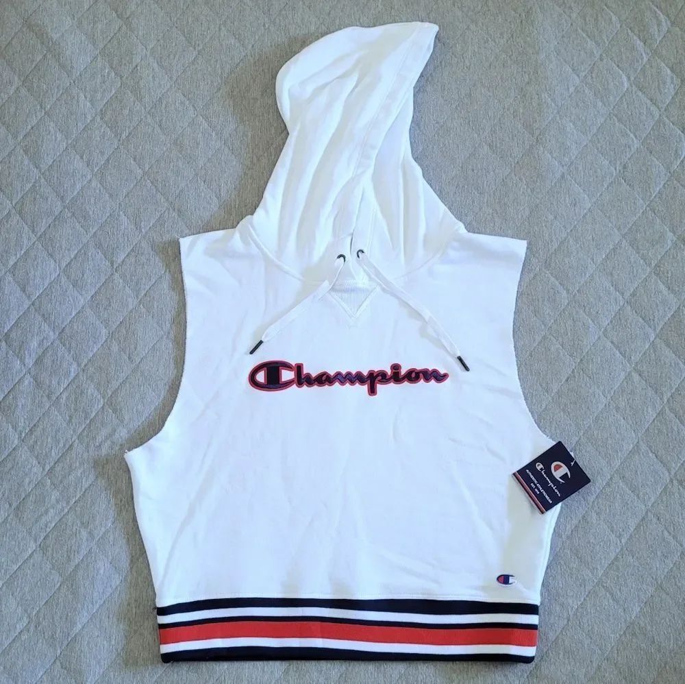 Champion🏆White Campus French Terry Sleeveless Hoodie - NWT